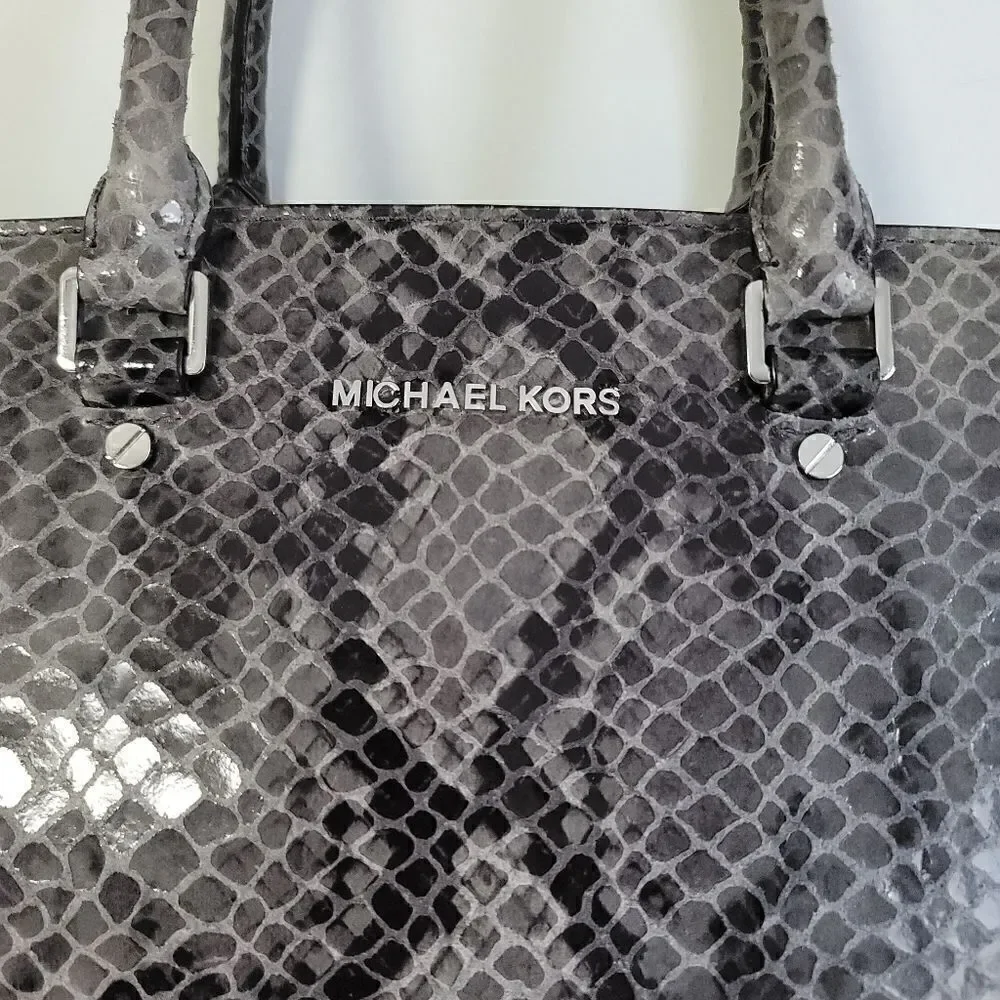 Michael Michael Kors Grey Snake Embossed Leather Medium Selma Tote